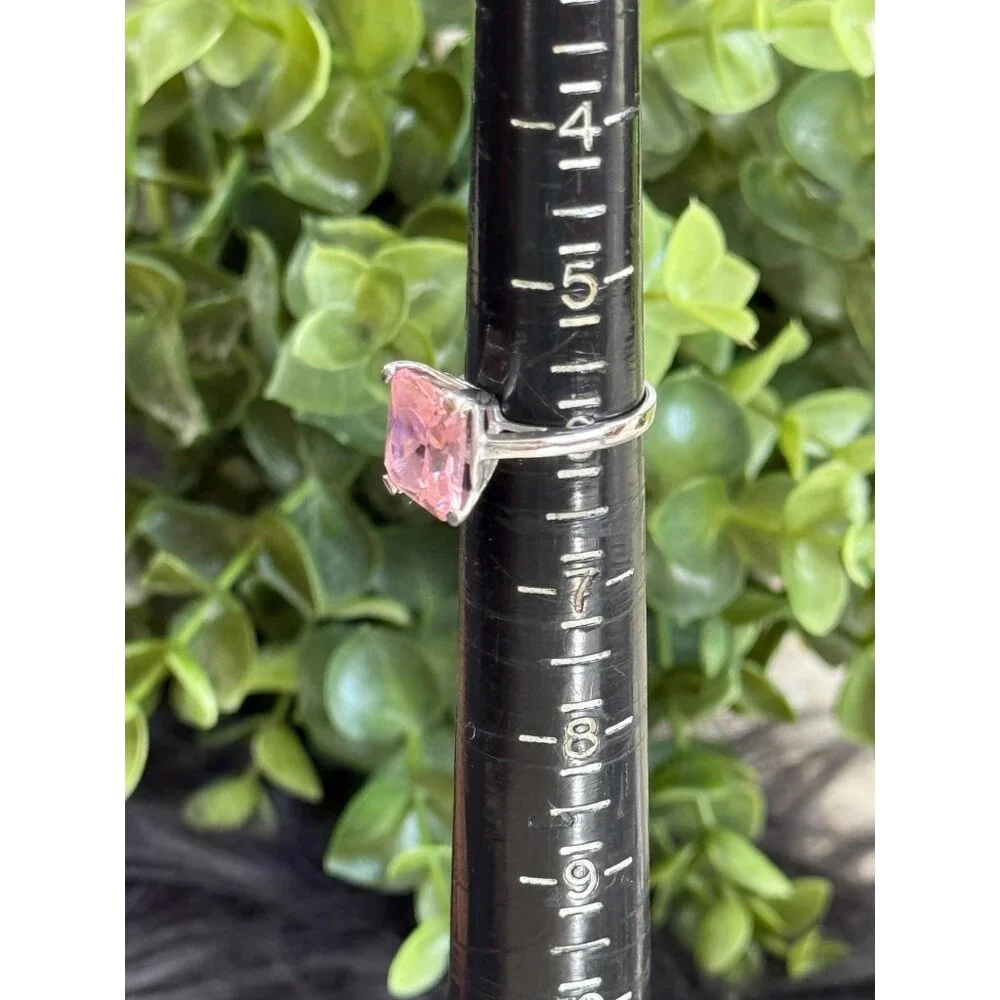 925‎ Silver Emerald Cut Pink Stone Ring